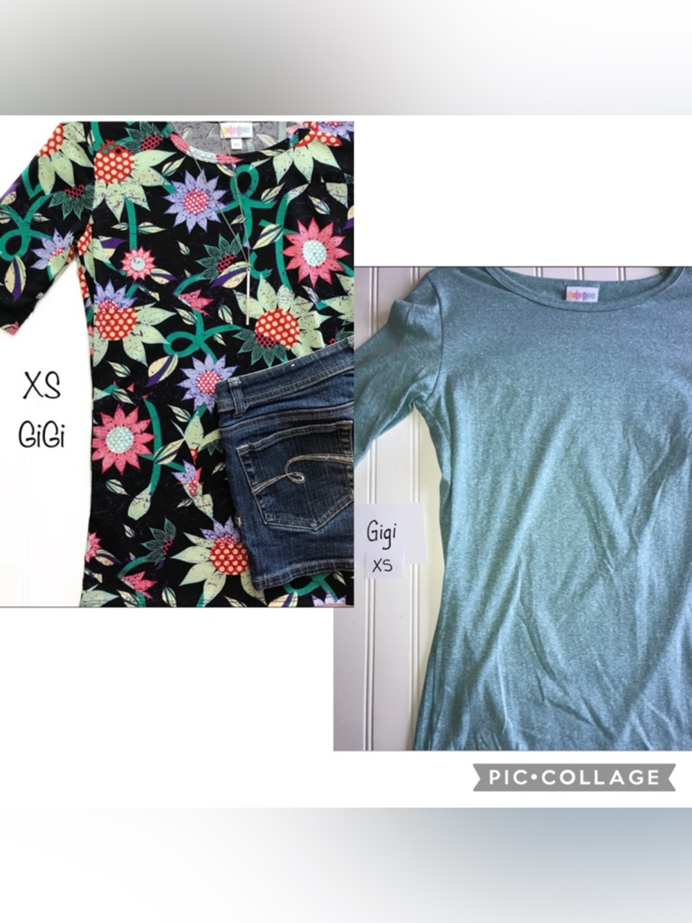 XS LuLaRoe Gigi Tops 2 BRAND New with tags flowers teal - (G10) Lot Set